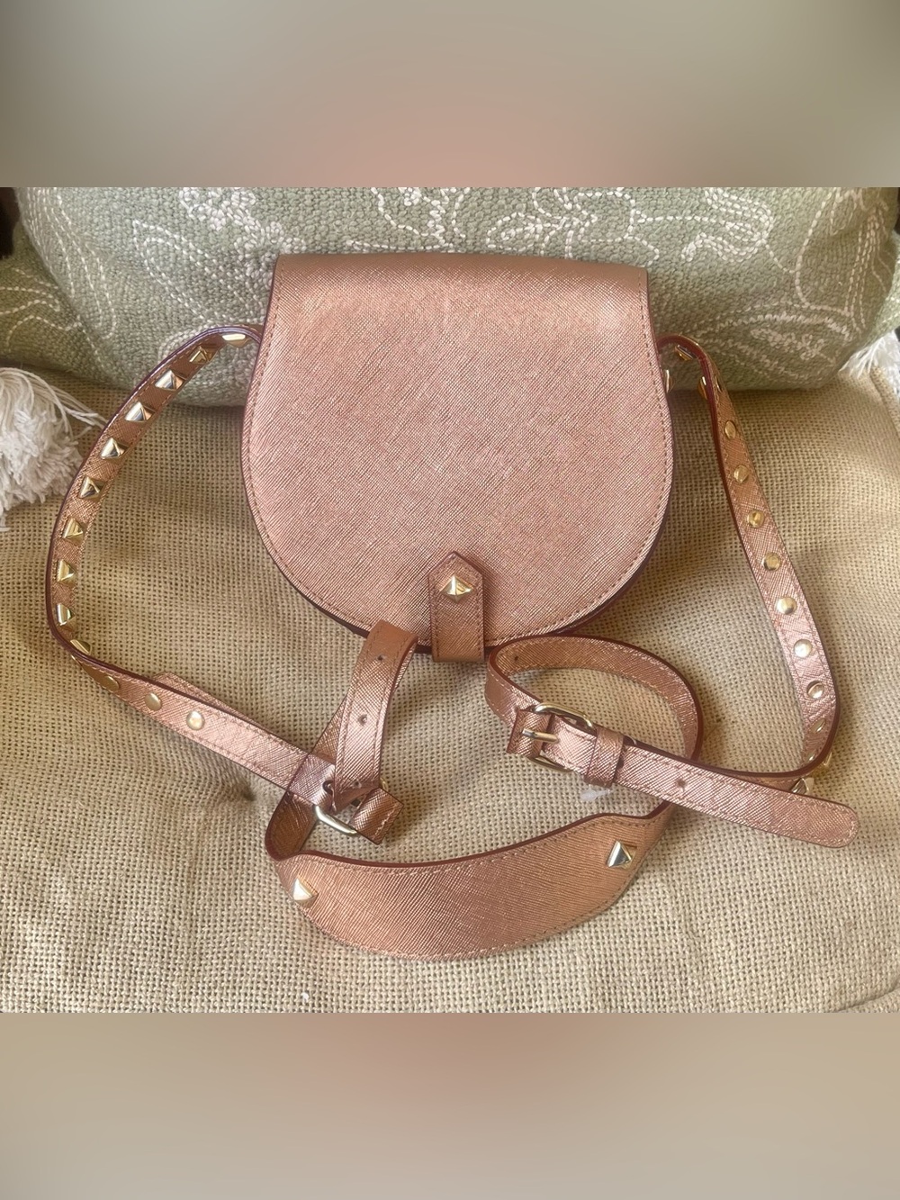 Rebecca Minkoff Saffiano Studded Saddle Bag Rose Gold Bronze 🌟👜